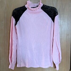 New York & Company Pink Blouse with Black Lace